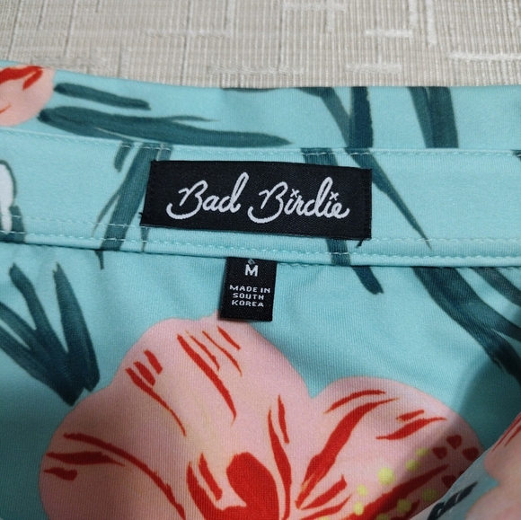 Bad Birdie Never Lei Up Floral Golf Polo Shirt Mens M Teal Hawaiian - Picture 5 of 8